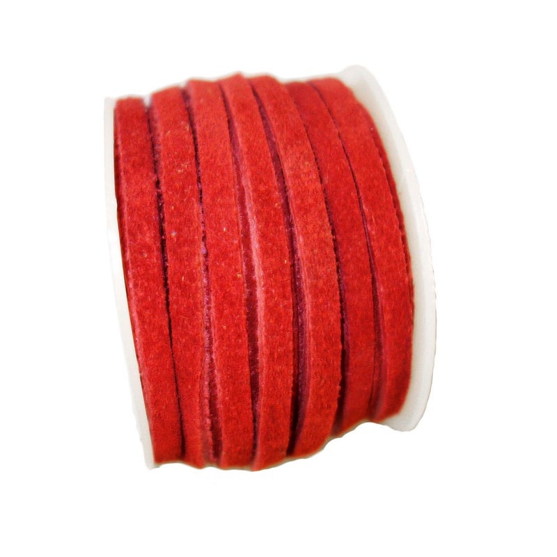 Cords Craft, 4mm Genuine Suede Leather Cords for Necklace, Bracelet, Choker and DIY Crafts, Leather Lace Flat Cord, String Thread Velvet Cord, Roll of 10 Meters (10.93 Yards, Red) - Image 3